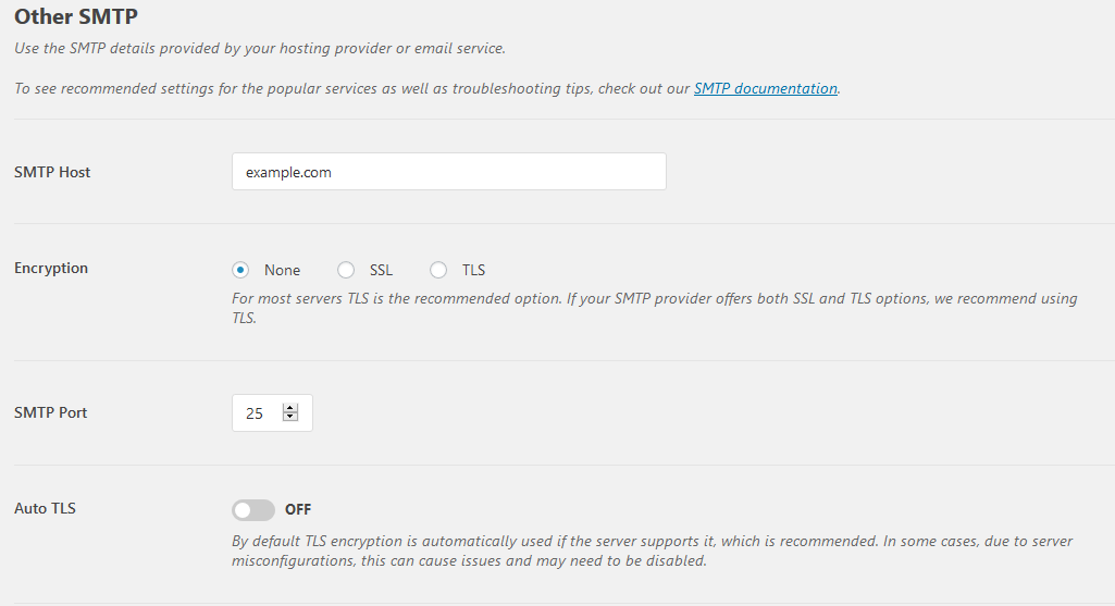 SMTP settings